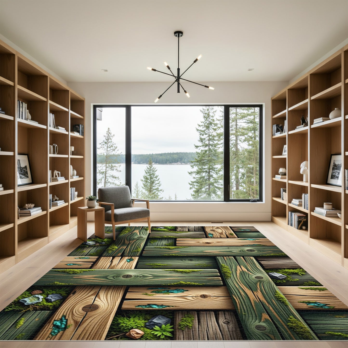 Rustic Mossy Timber Plank Earth Tones Rug