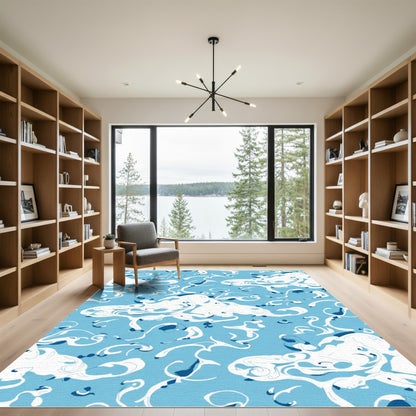 Cool Blue Swirl Abstract Artistry Rug