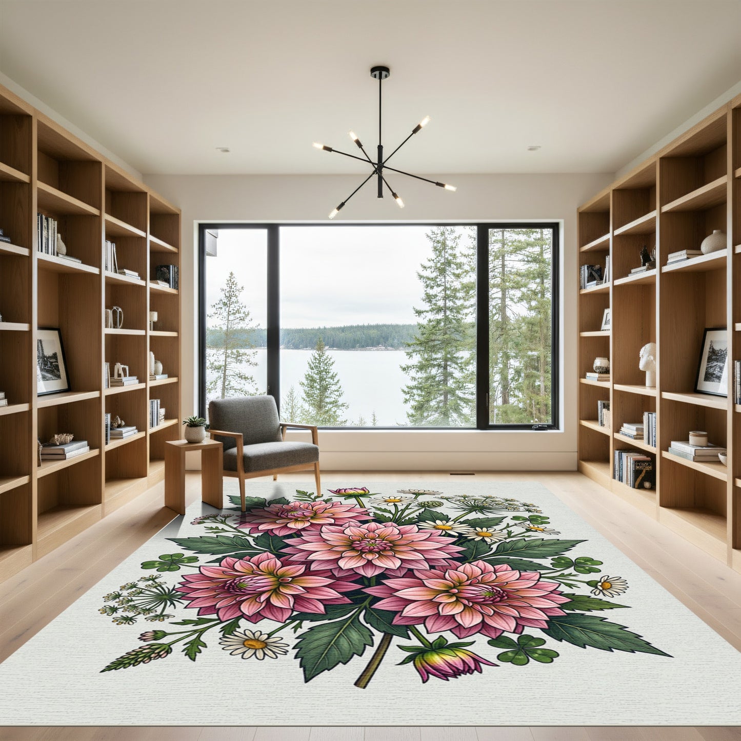 Delicate Pink Dahlia Floral Bouquet Rug