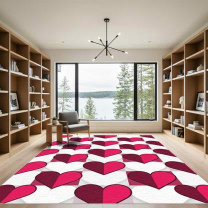 Crimson Magenta Heart Grid Rug