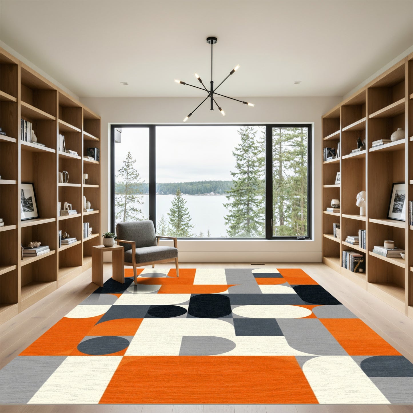 Modern Orange Black Geometric Abstraction Rug