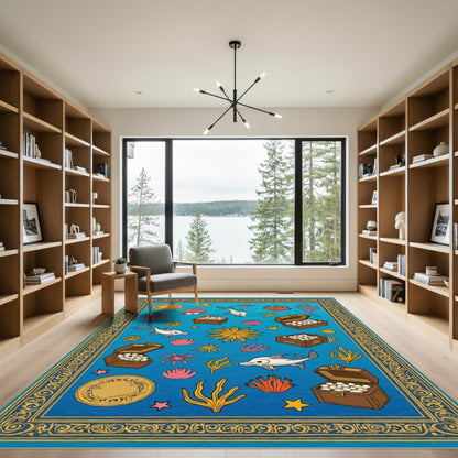 Whimsical Dolphin Treasure Chest Undersea Rug