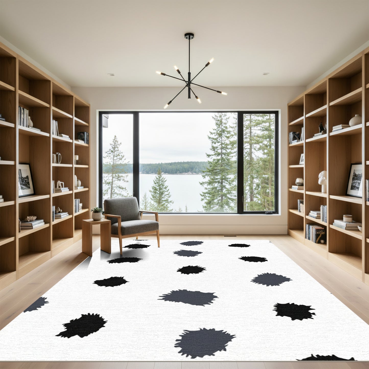 Black Gray Splatter Abstract Shapes Rug