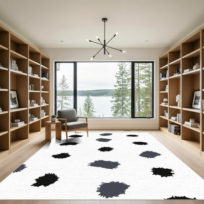 Black Gray Splatter Abstract Shapes Rug