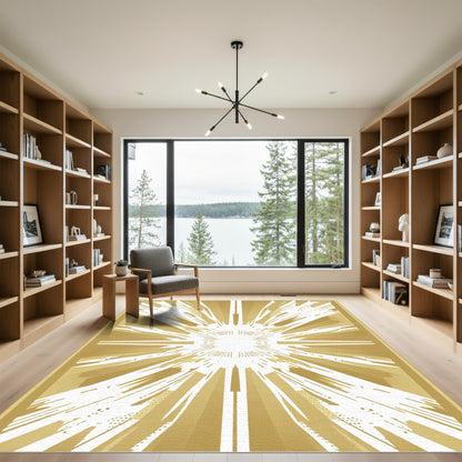 Radiant Gold Sunburst Geometric Rug