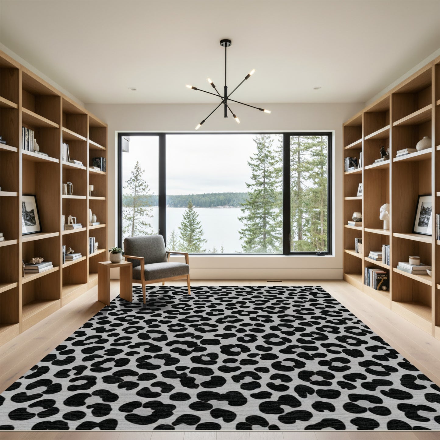 Gray Black Leopard Spots Rug