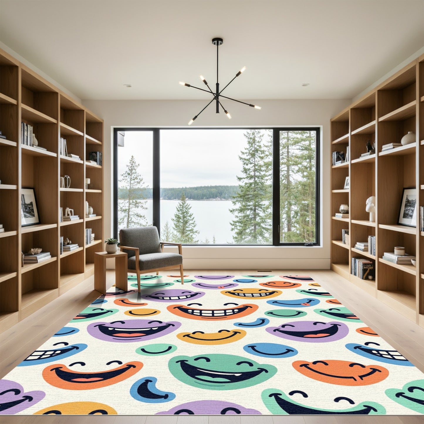 Playful Multicolored Retro Smiley Face Collage Rug