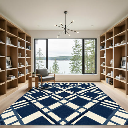 Navy and Cream Diamond Lattice Rug