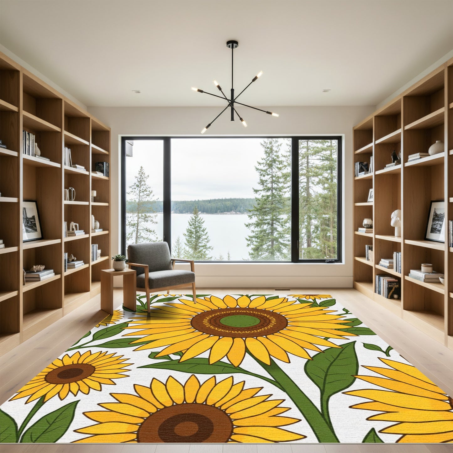 Golden Sunflowers With Green Leaves Rug