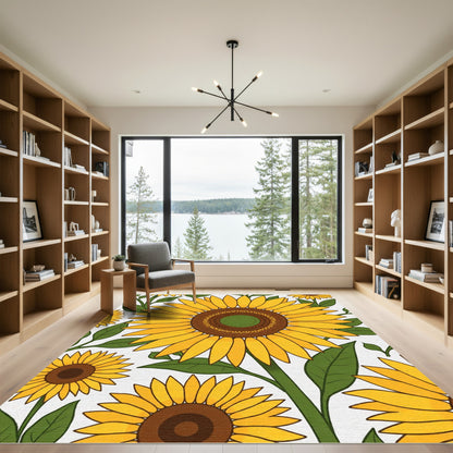 Golden Sunflowers With Green Leaves Rug