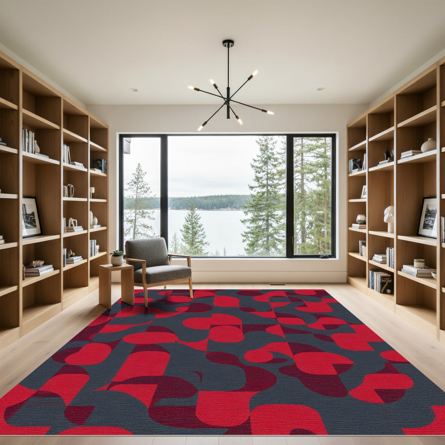 Crimson Abstract Geometric Flow Rug