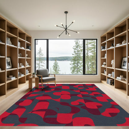 Crimson Abstract Geometric Flow Rug