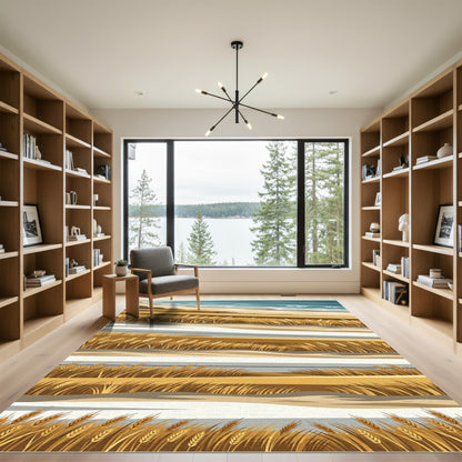 Golden Wheat Field Coastal Landscape Rug