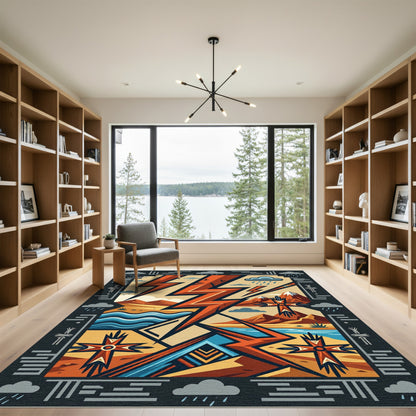 Southwestern Thunderstorm Crimson Lightning Art Rug