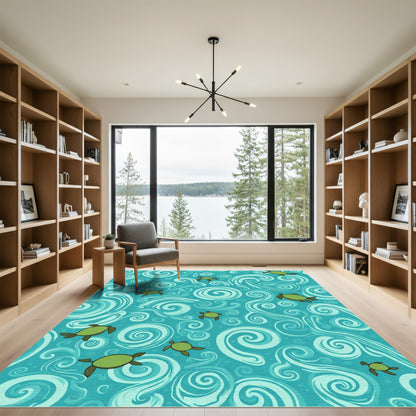 Green Turtle Ocean Swirl Rug