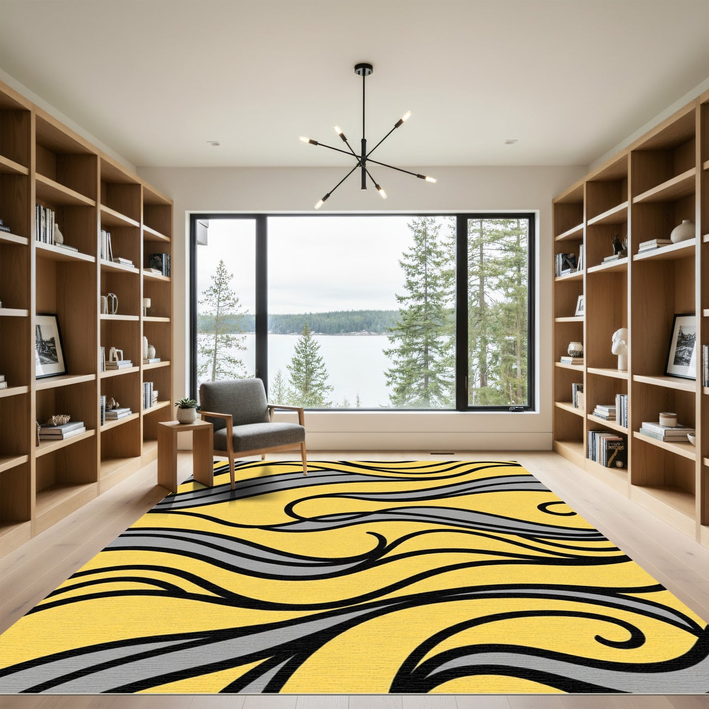 Yellow Gray Abstract Swirl Compositions Rug