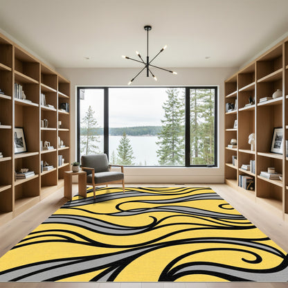 Yellow Gray Abstract Swirl Compositions Rug