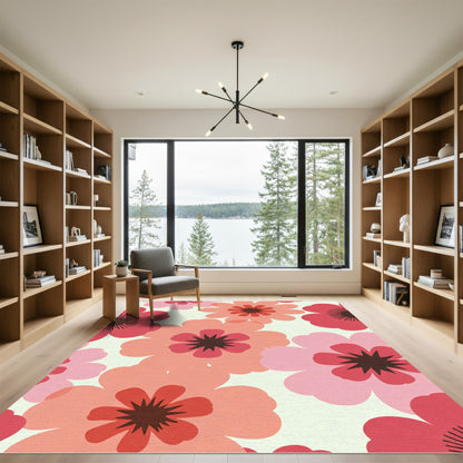 Retro Pink Red Floral Burst Rug