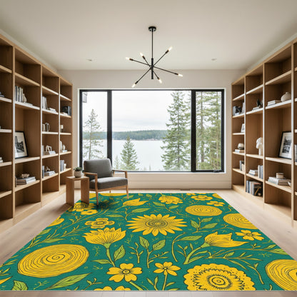 Golden Yellow Floral Garden Rug