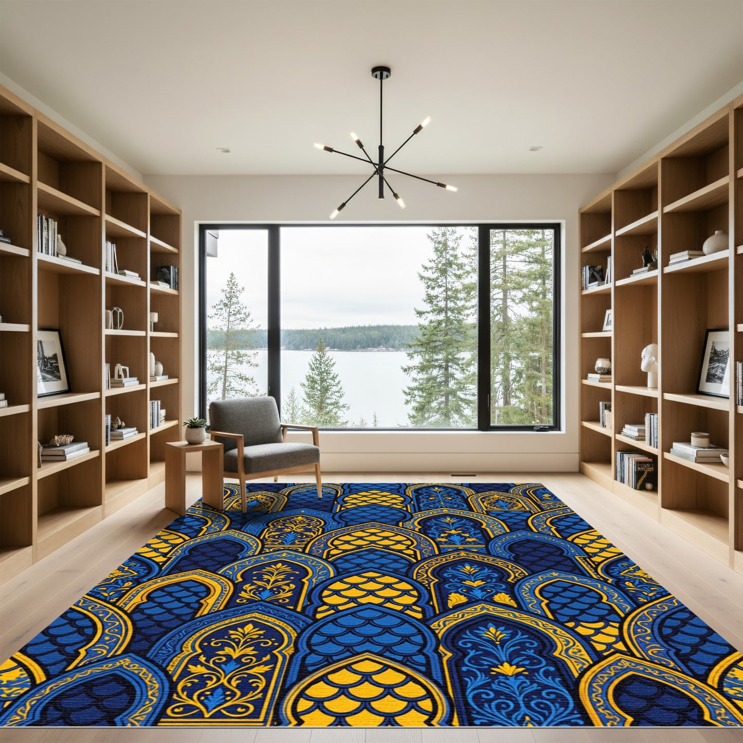 Royal Blue and Gold Arched Tapestry Rug