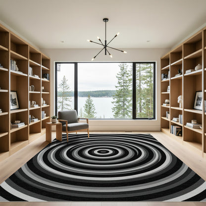 Monochrome Abstract Concentric Circular Art Rug
