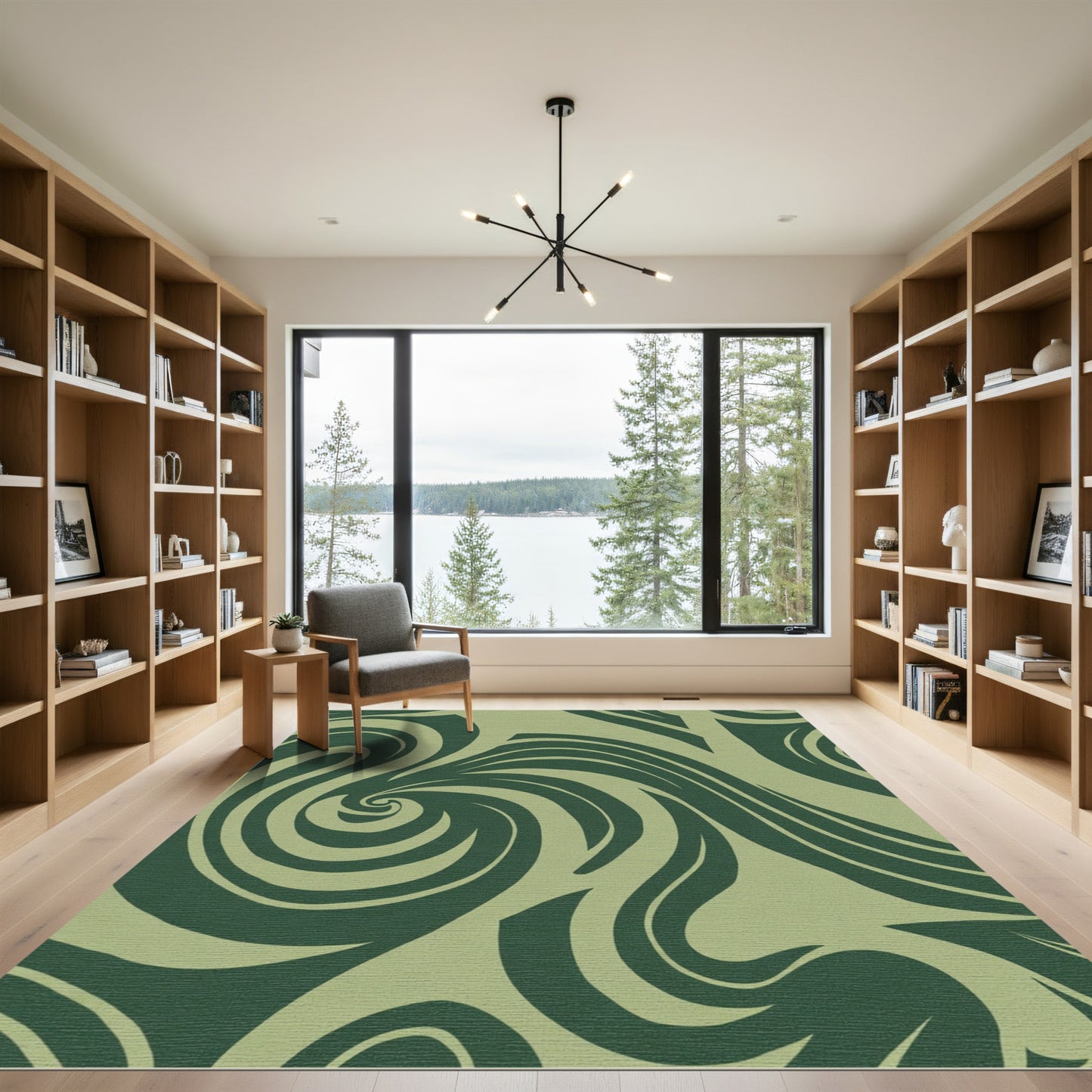 Earthy Green Swirl Flow Rug