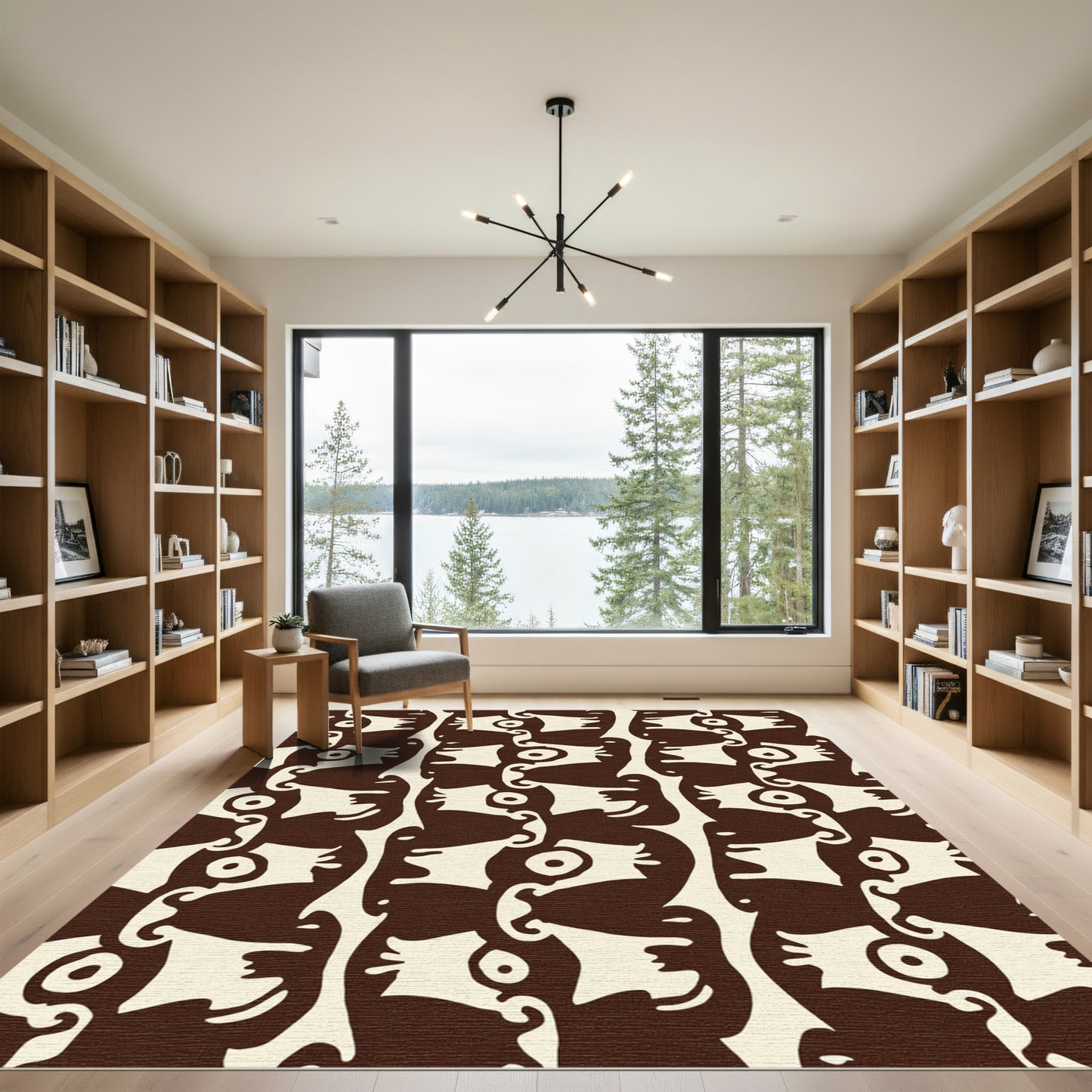 Dark Cream Abstract Human Faces Arrangement Rug