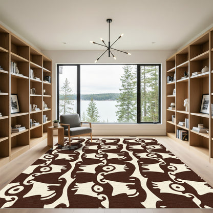 Dark Cream Abstract Human Faces Arrangement Rug