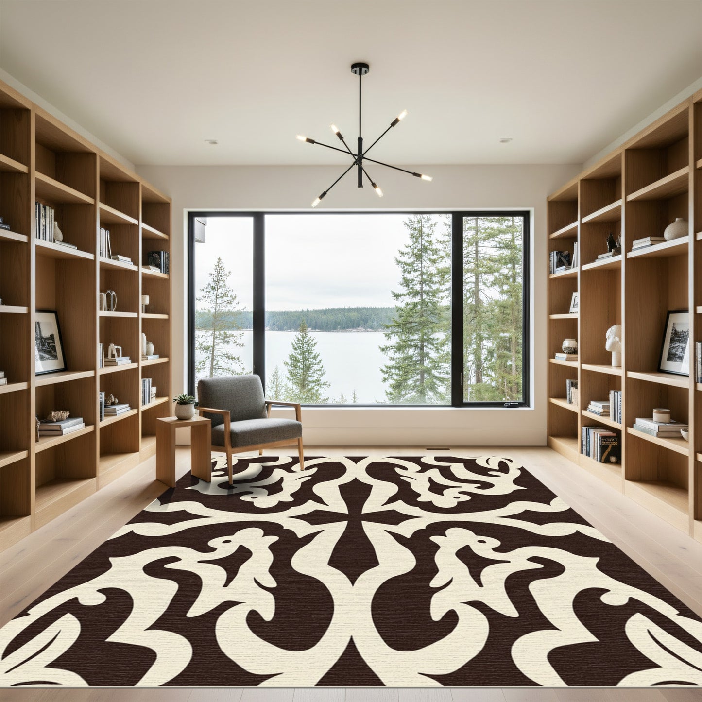 Rich Chocolate Ivory Scrolling Vine Rug