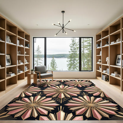 Art Deco Pink Sunburst Geometric Rug