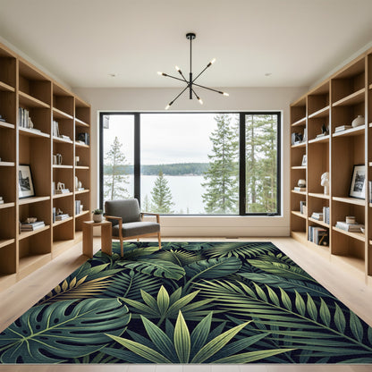 Deep Green Tropical Leaf Jungle Rug