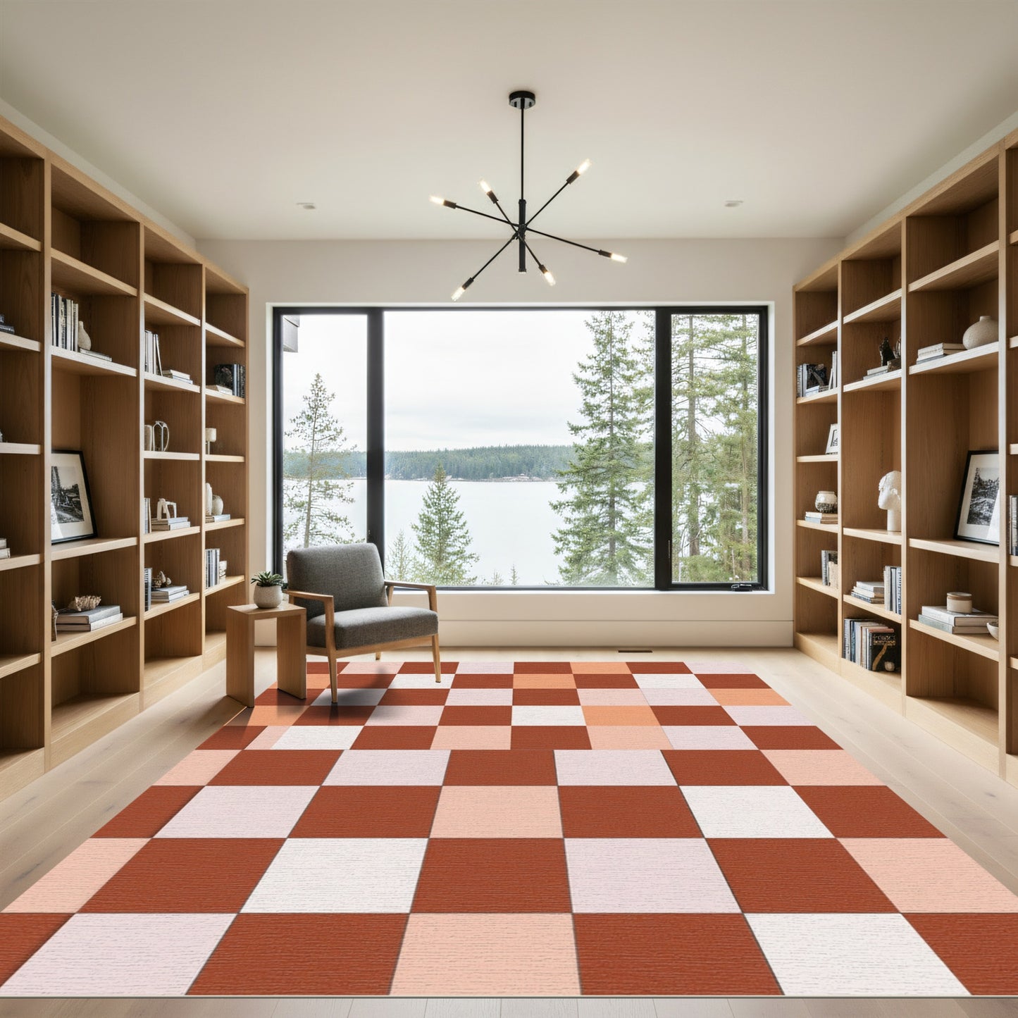Terracotta Blush Checkered Squares Rug