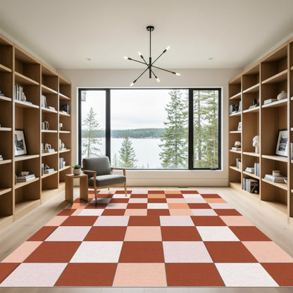 Terracotta Blush Checkered Squares Rug