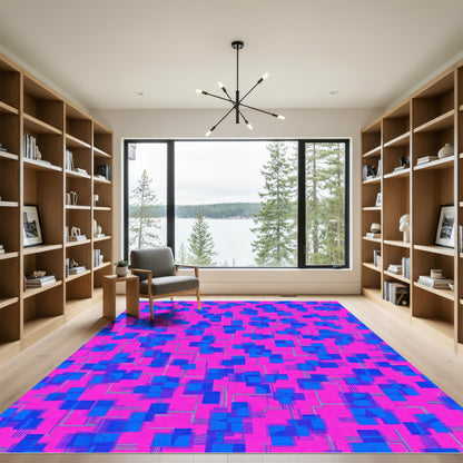 Bright Pink Blue Geometric Cubes Circuit Rug
