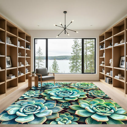 Lush Teal Succulent Botanical Echeveria Rug