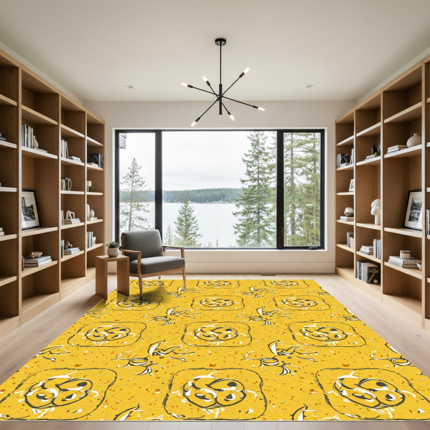 Yellow And White Organic Abstract Rug