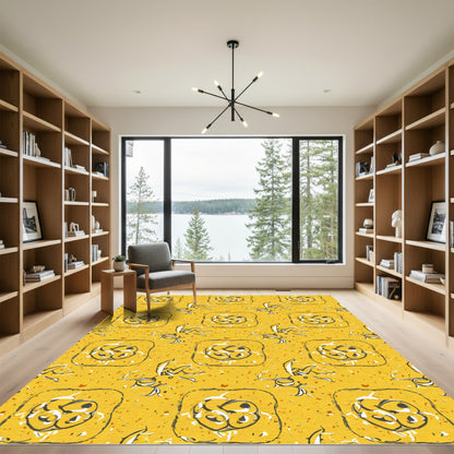 Yellow And White Organic Abstract Rug