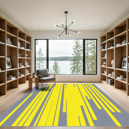 Abstract Yellow Gray Vertical Strokes Rug