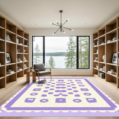 Lilac Abstract Shapes Bordered Rug