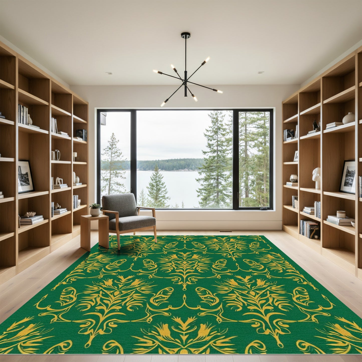 Emerald Gold Ornate Floral Scroll Rug