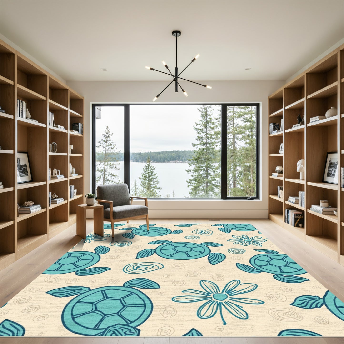 Aqua Turtle Flower Swirls Rug