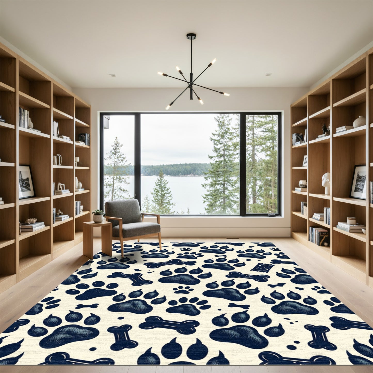 Dark Navy Paw And Bone Illustration Rug