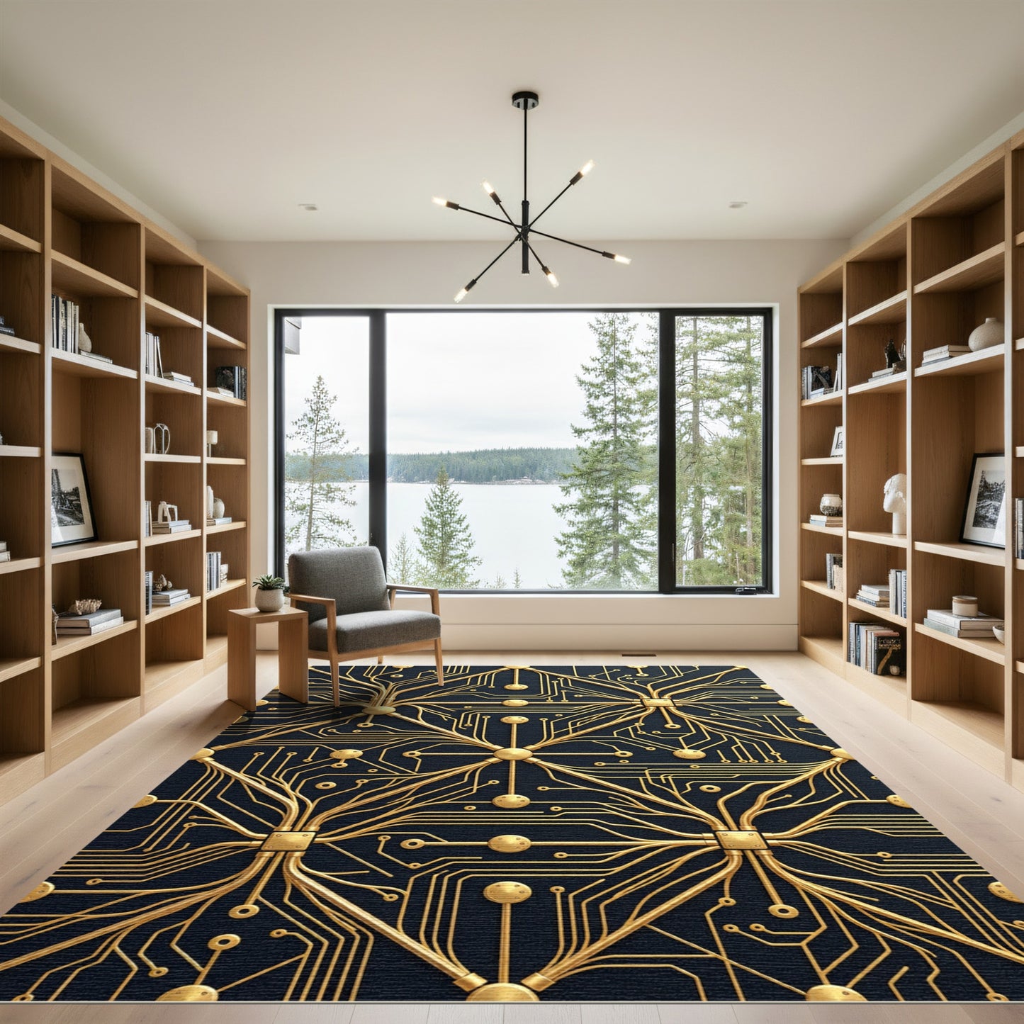 Gold Circuit Board Network Rug