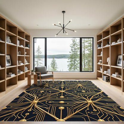 Gold Circuit Board Network Rug