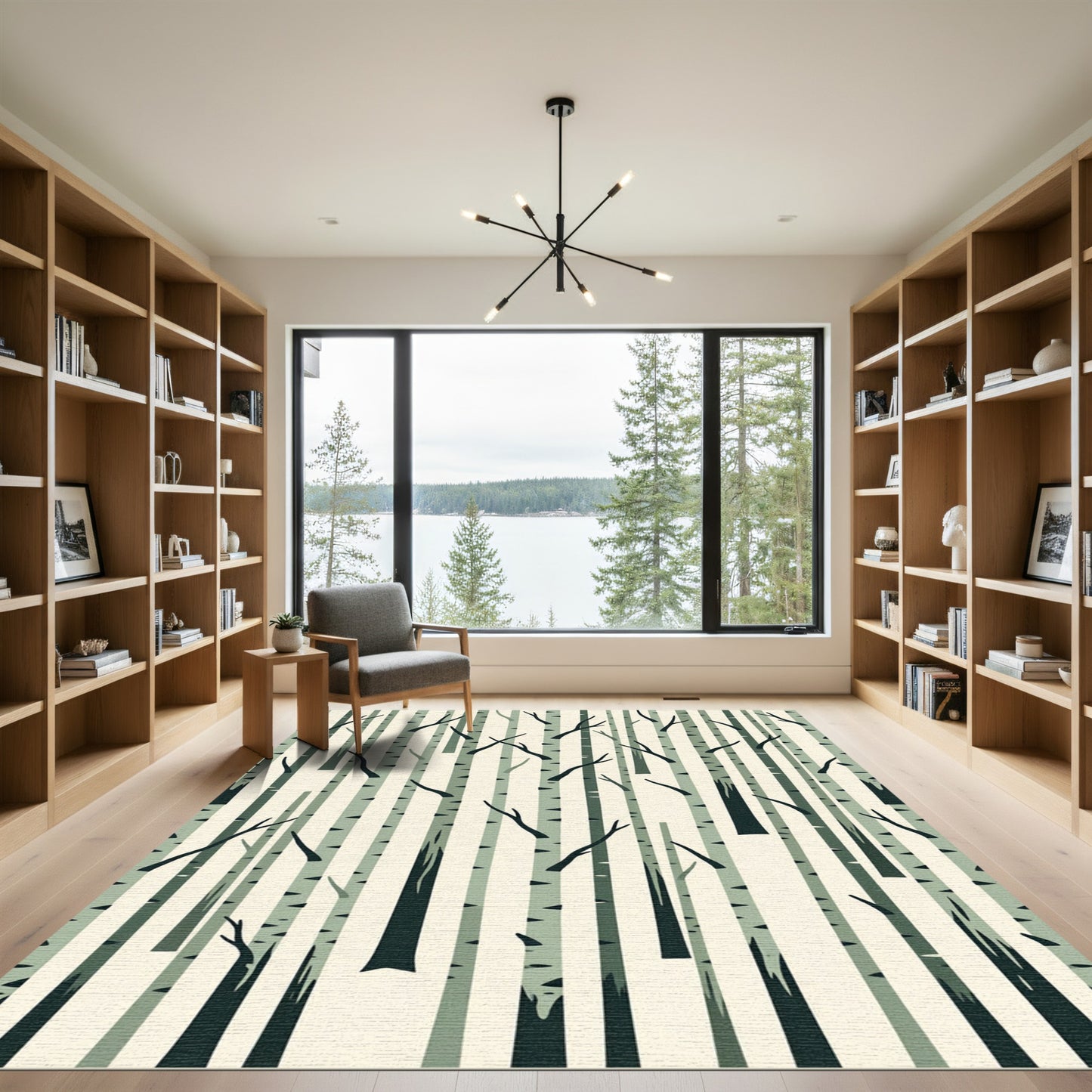 Minimalist Sage Forest Birch Tree Rug