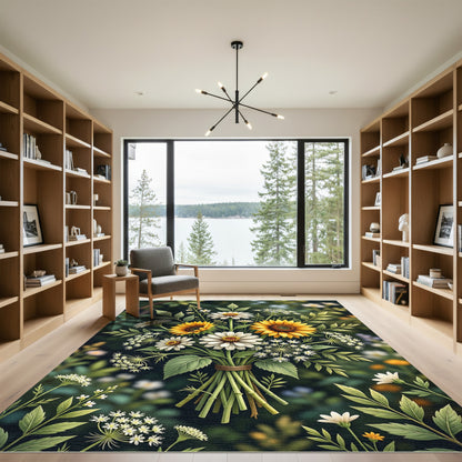 Sunlit Sunflower and Daisy Meadow Bouquet Rug