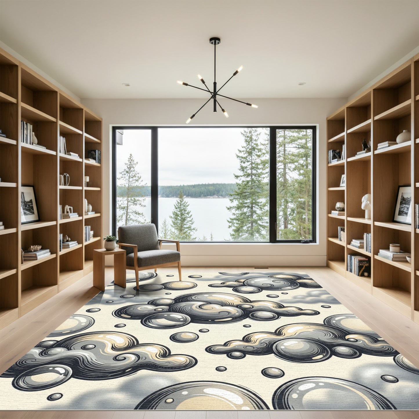 Whimsical Gray Bubbles and Clouds Rug