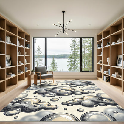 Whimsical Gray Bubbles and Clouds Rug