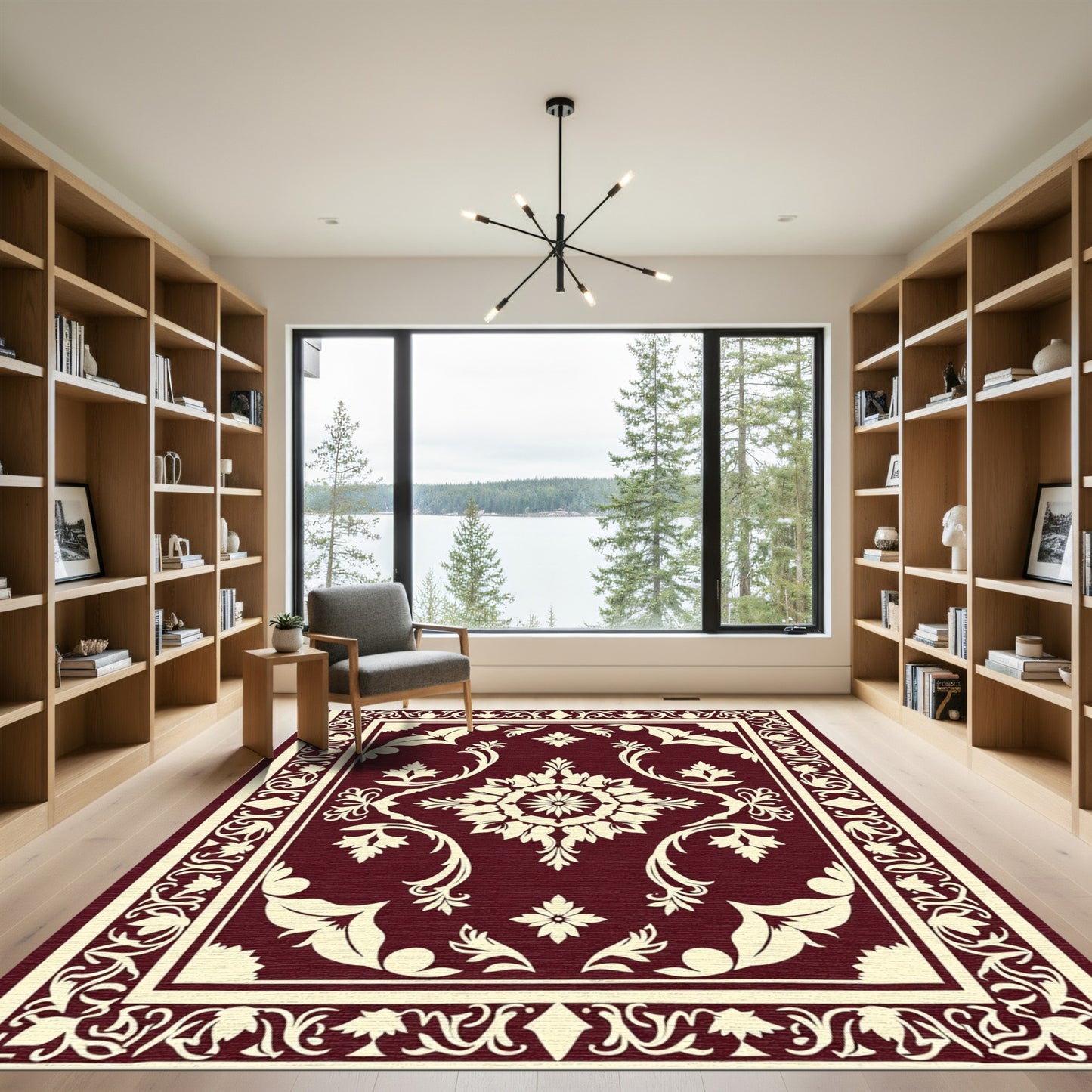 Crimson Ivory Floral Medallion Rug