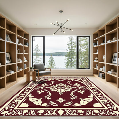 Crimson Ivory Floral Medallion Rug